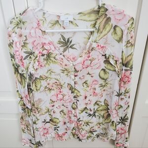 J. Jill Floral 100% Rayon Blouse, Pink/Green, Size S